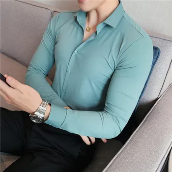 Plus Dimensiune 4XL-M Elasticitate Mare Drape Shirt pentru Bărbați Îmbrăcăminte de Calitate Superioară Slim Fit Casual Lux Camisas De Hombre de Afaceri Formale