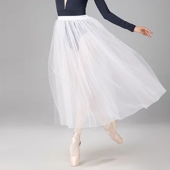 Profesională A Adulților Balerina Balet Tutu Alb Negru Roz Plasă De Dantelă Lung Tutu Elastic Talie Tul Fuste Femei Fusta Mingea