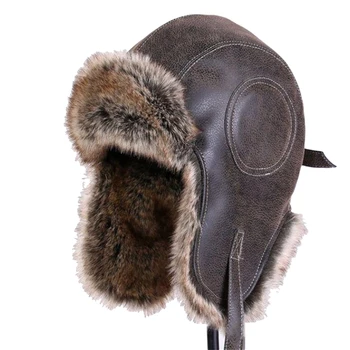 Pălărie de iarnă Bărbați Femei Pilot Aviator Bomber Trapper Hat Blană Faux din Piele de Zăpadă Capac Cu Ureche-Lambouri Vânt Cald Lei Feng Pălărie Cald