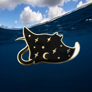 Raze Manta Email Pin Star Luna Brosa Pește Diavol Insigna Creaturi Marine Frumoase Bijuterii