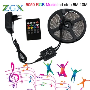 RGB Muzica, Benzi cu LED-uri de Lumină Pentru Bucatarie SMD 5050 5M Waterproof Flexibil Banda Diodă Ribbon Controller 12V DC Adaptor Set Lampă