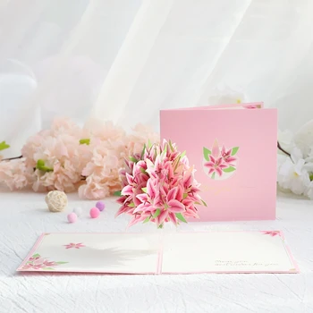 Rose Floare de Crin 3D Pop-Up de Felicitare de Ziua Îndrăgostiților Carduri cu Plic pentru Ziua de naștere a Soției Aniversare Cadou