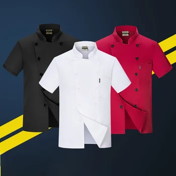 Rosu Unisex Bucătărie Bucătar-șef de hotel Uniformă de Panificatie Servicii de alimentație Bucătar Maneci Scurte Chef tricou Respirabil negru și alb chef tinuta