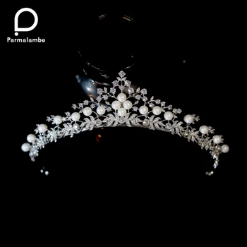 Simplu Moda CZ Perlele Coroanei Bentita Superba Diademe și Coroane Pentru Femei Nuntă Ornamente Par Mireasa Bijuterii Accesorii