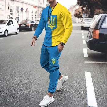 Stil ucrainean Mâneci Lungi Set de Două piese Treninguri Supradimensionate de sex Masculin de Îmbrăcăminte Sport Man 3D Tipărite Jachete Costum