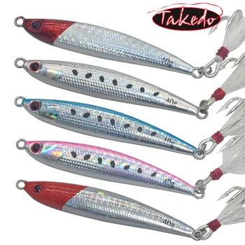 TAKEDO MJ07 Nouă placă de fier drum multicolor bionic momeala cu pene trei ancora cârlig de pescuit în marea Macrou bass momeala
