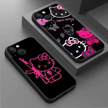 Telefon Caz Pentru iPhone 11 12 13 14 Pro Max Mini XS XR X 8 7 6S 6 5 5S Plus Silicon Negru Acoperi Fundas Drăguț Rece Hello Kitty Pisica