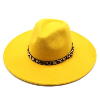 Turcoaz Lanț Curea Fedora Wan Womaen pălărie Jazz Cap Pălării Panama Fedoras Europeană stil American Margine Largă 9.5 CM Wholesale2021