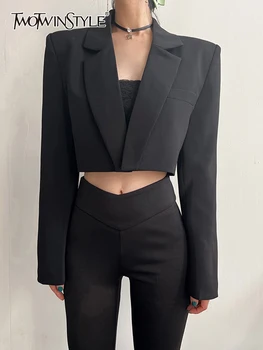 TWOTWINSTYLE Sacou Negru Pentru Femei Crestate Guler Maneca Lunga Solid Minimalist Sacouri Femei de Moda de Îmbrăcăminte Stil Nou 2022