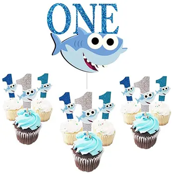 UN Tort Joben cu 1 Cupcake Toppers Rechin Ziua de nastere pentru Fete Prima zi de Naștere Petrecere Copil de Dus Provizii