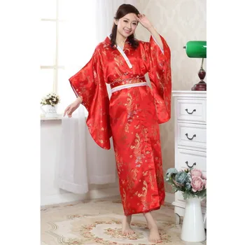 Vintage Red Tradiționale Japoneze Femei Kimono de Mătase Imprimate Yukata Baie Rochie de Dragon Phenix Model One Size