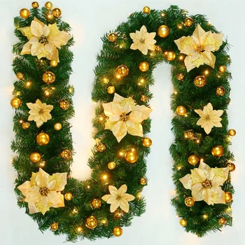 ZK30 2,7 M de Craciun cu LED-uri Rattan Ghirlanda Decorativa Verde Ghirlanda de Crăciun Artificial Xmas Copac Rattan Banner Decorare Coroană de flori