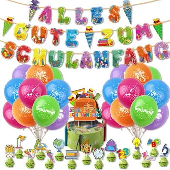 Înapoi La Școală Consumabile Partid Include Banner Tort Fân Cupcake Topper Balon ABC Party Decor Alles Gute Zum Schulanfang